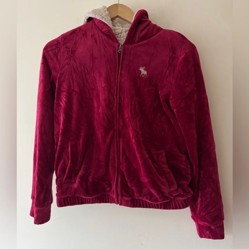 Abercrombie Kids Pink Velvet Hooded Zip Jacket Sherpa Interior‎